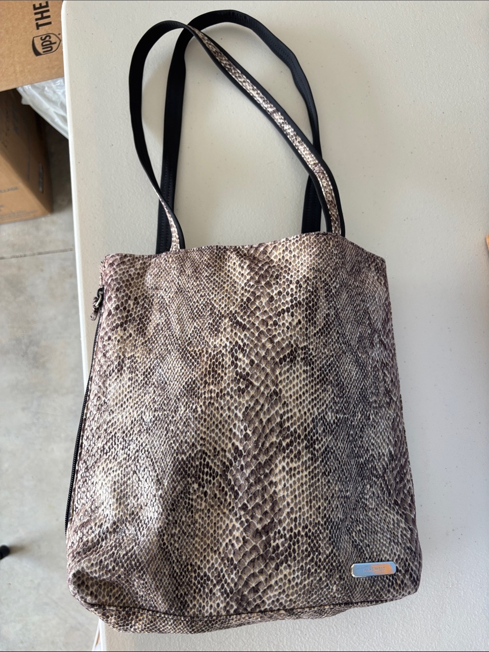 Nine West Snake-Print Shoulder Bag in Brown and Cream